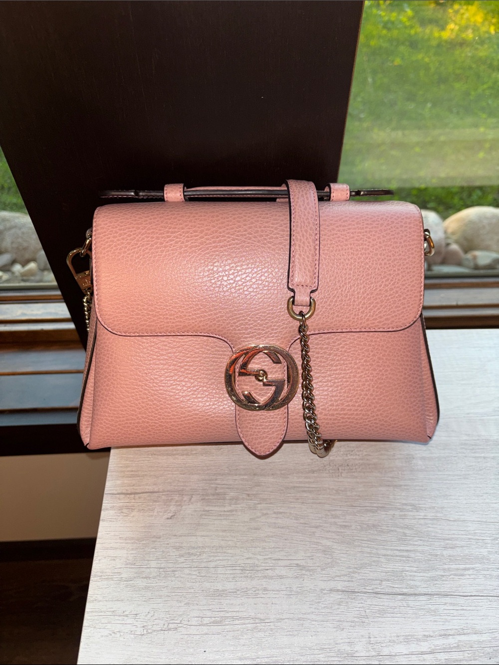 Gucci Dollar Calfskin Interlocking G Medium Top Handle Shoulder Bag